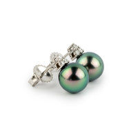Aqua Pink Tahitian Pearl & Diamond Toru Earrings on 14K White Gold