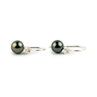 Forest Green Tahitian Pearl Hibiscus Hook Earrings
