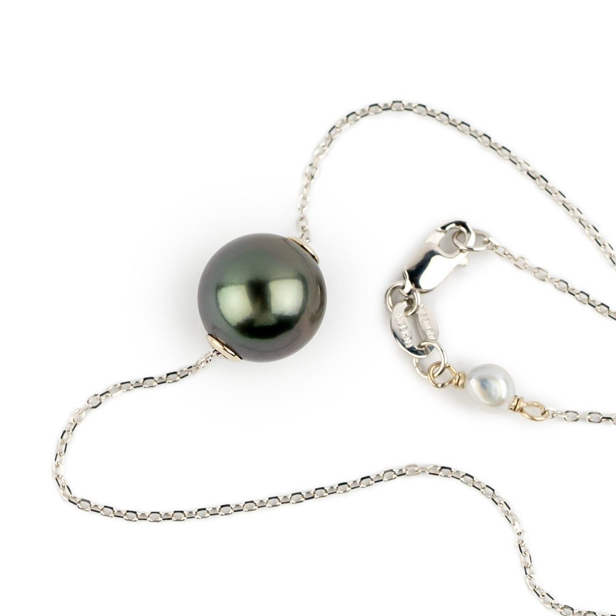 Purple Glow 9mm Pearl Solitaire Necklace on 14K White Gold