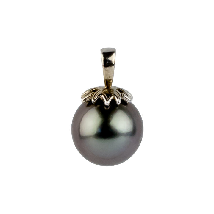 Lavender Blue 9.9mm Tahitian Pearl Marguerite Pendant on 14K White Gold
