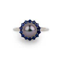 Tahitian Pearl & Sapphire Soleil Ring on 14K White Gold