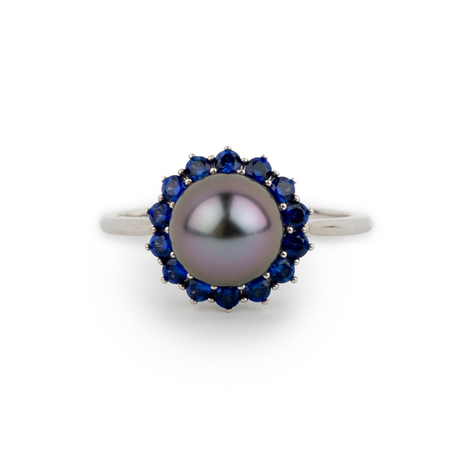 Tahitian Pearl & Sapphire Soleil Ring on 14K White Gold