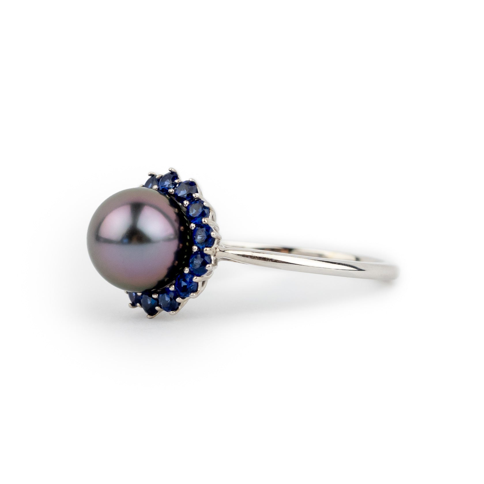 Tahitian Pearl & Sapphire Soleil Ring on 14K White Gold
