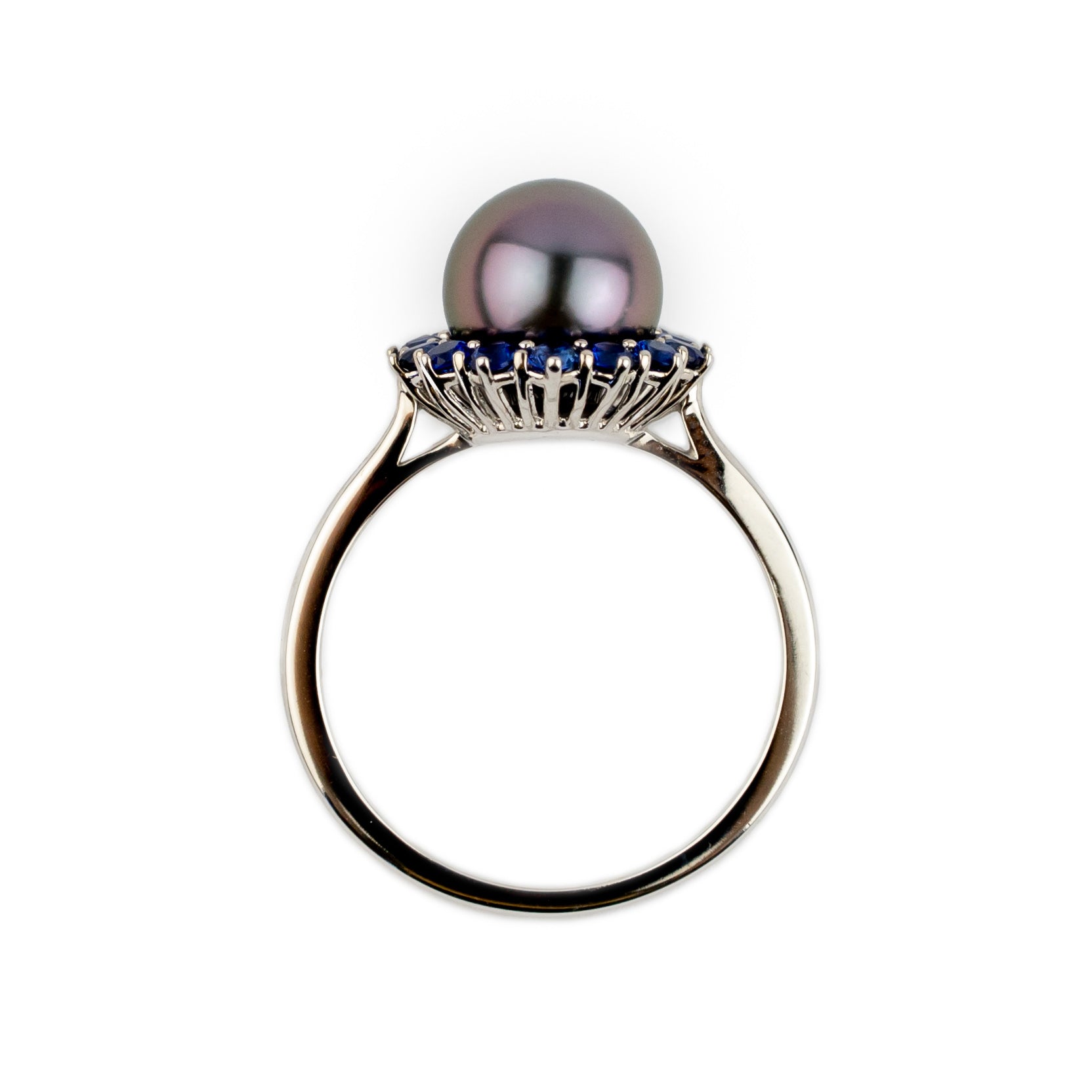 Tahitian Pearl & Sapphire Soleil Ring on 14K White Gold
