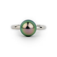 Vibrant Pink Peacock 9.2mm Tahitian Pearl Ring on 14K White Gold