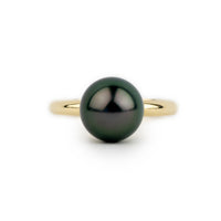 Mystic Green 9.8mm Tahitian Pearl Ring on 14K Yellow Gold