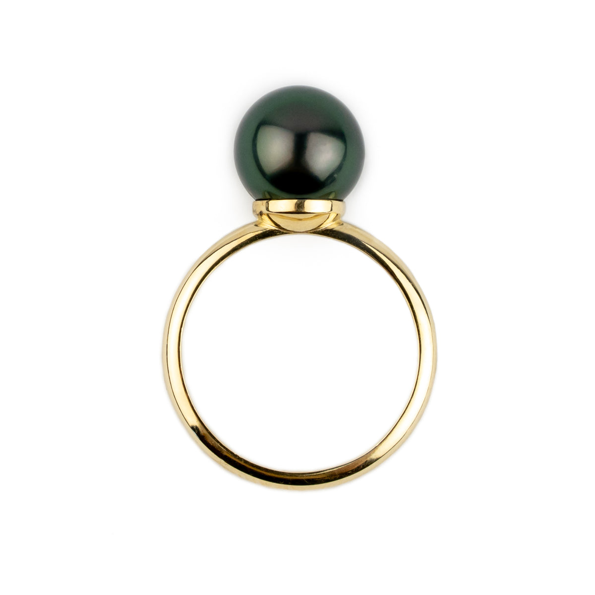 Mystic Green 9.8mm Tahitian Pearl Ring on 14K Yellow Gold