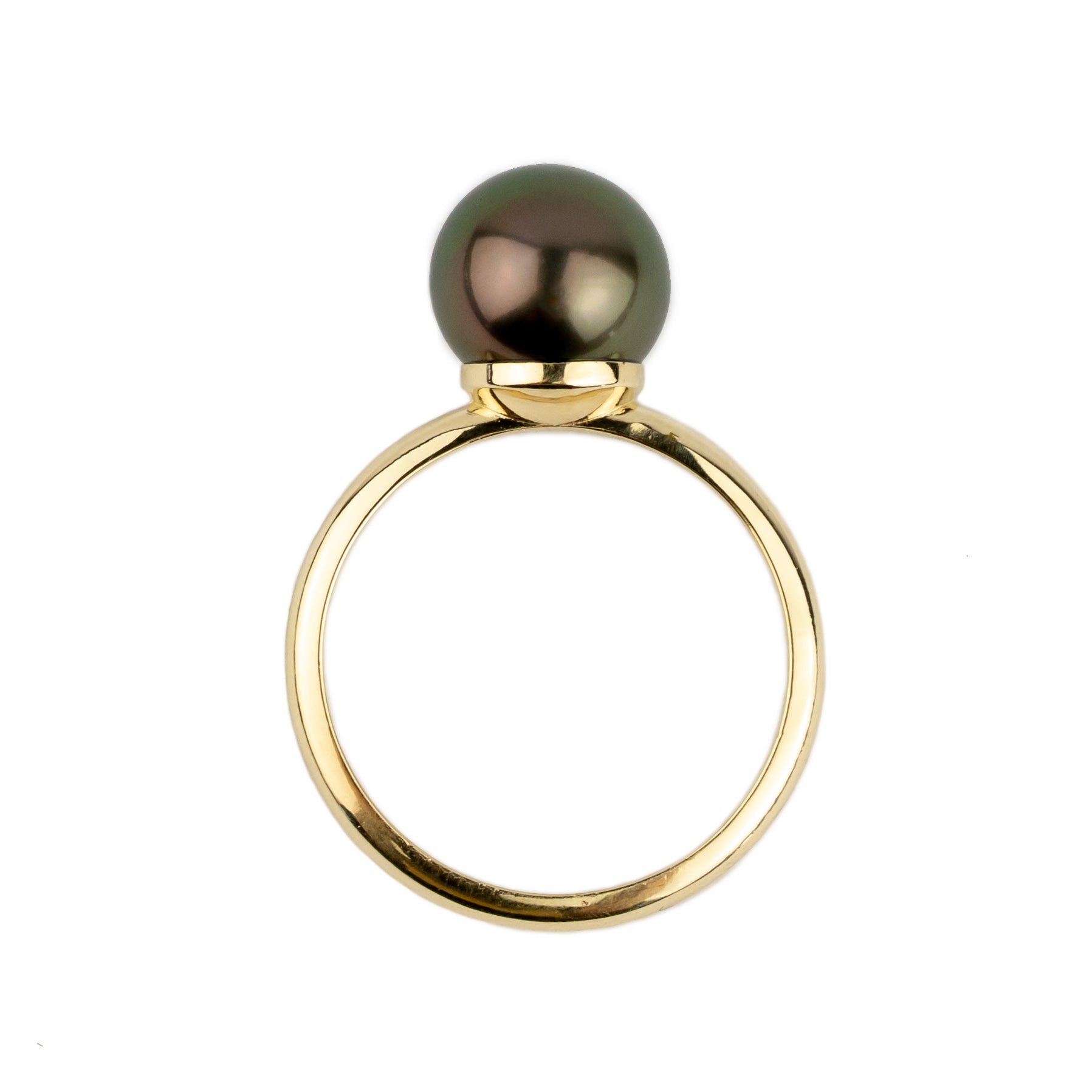 Aubergine Green 9.2mm Tahitian Pearl Ring on 14K Yellow Gold