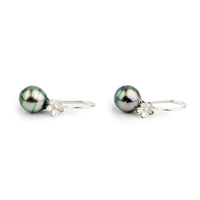 Pink Green Circled Tahitian Pearl Hibiscus Hook Earrings