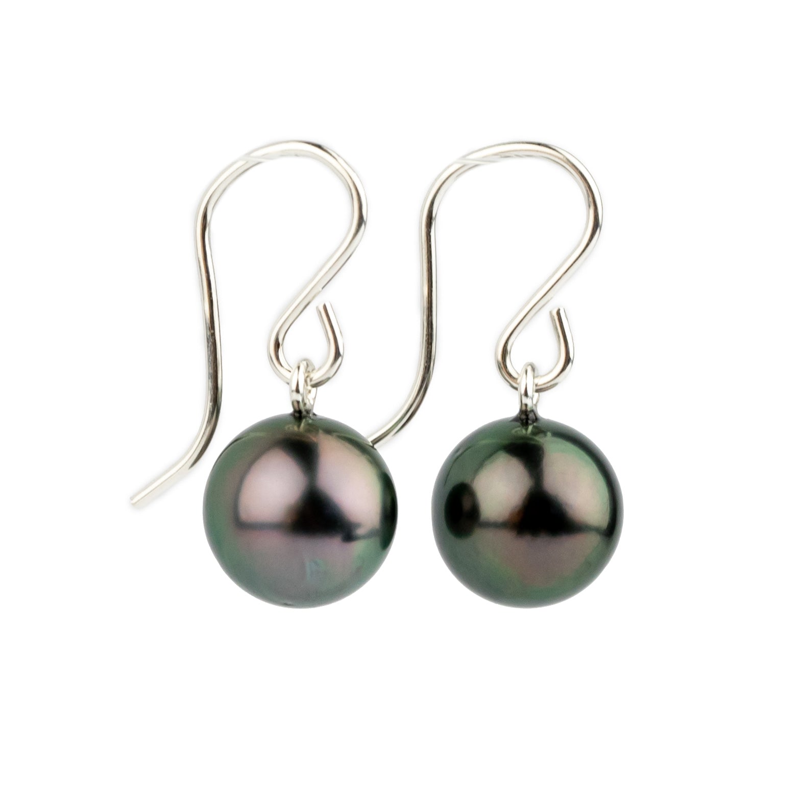 Aubergine Green Tahitian Pearl Dangles on Sterling Silver