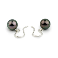 Aubergine Green Tahitian Pearl Dangles on Sterling Silver