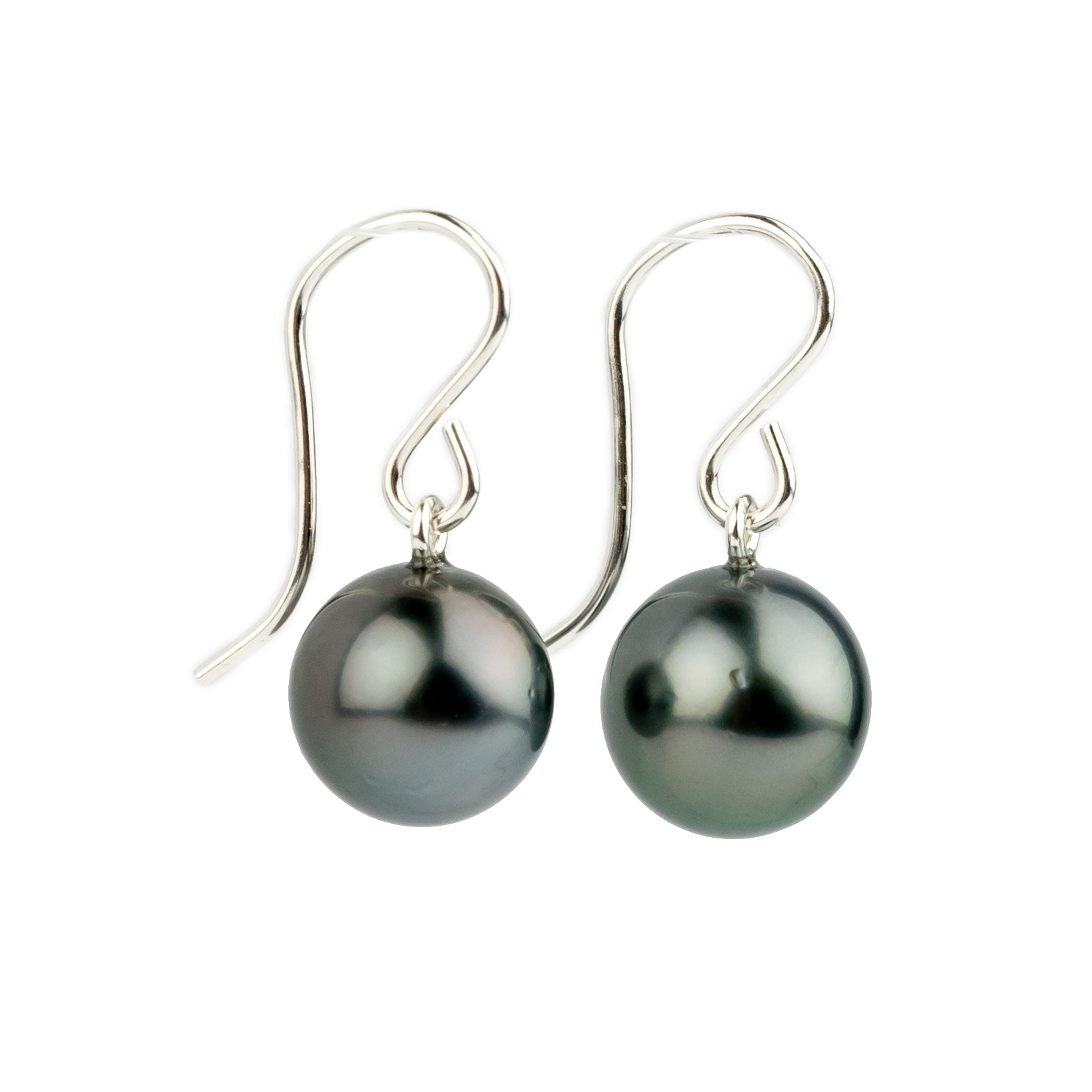 Silvery Blue Purple Green Tahitian Pearl Dangles on Sterling Silver