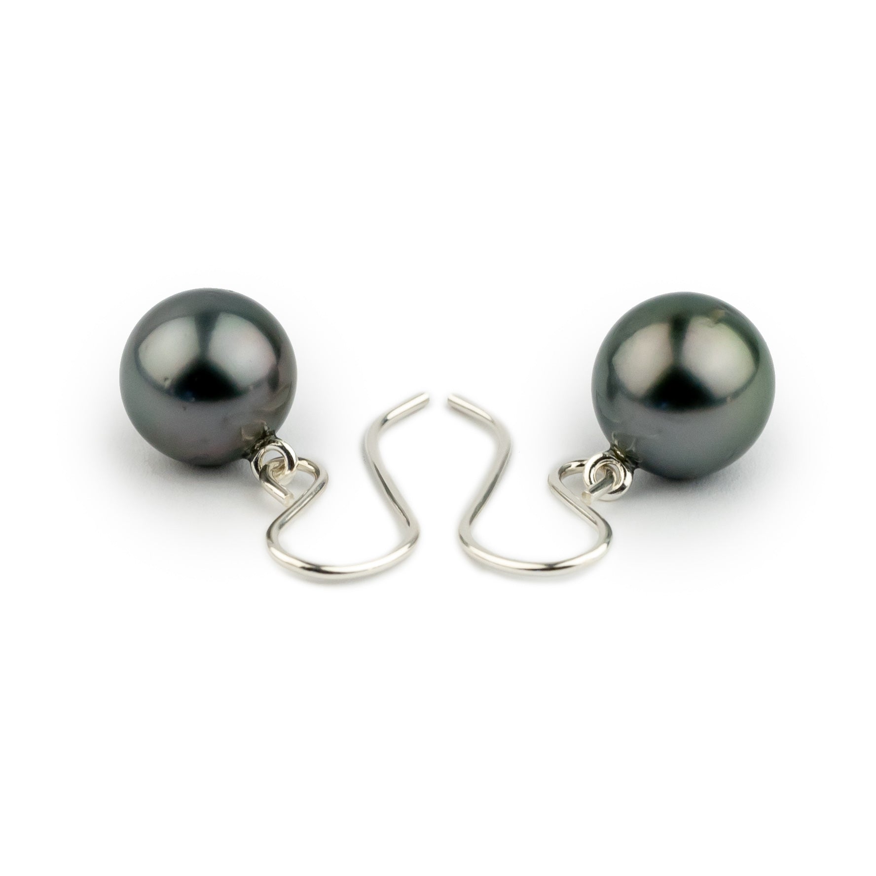 Silvery Blue Purple Green Tahitian Pearl Dangles on Sterling Silver