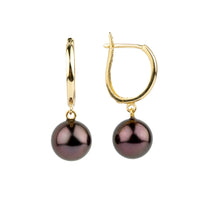Dark Cherry 8.2mm Tahitian Pearl U-Hoop Earrings on 14K Yellow Gold