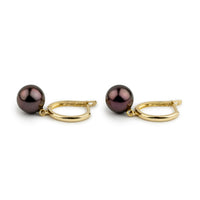 Dark Cherry 8.2mm Tahitian Pearl U-Hoop Earrings on 14K Yellow Gold