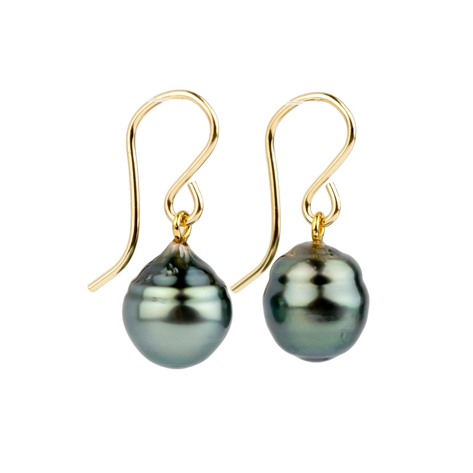 Blue Green Circle Drop Tahitian Pearl Dangles on 14/20 Gold-Filled