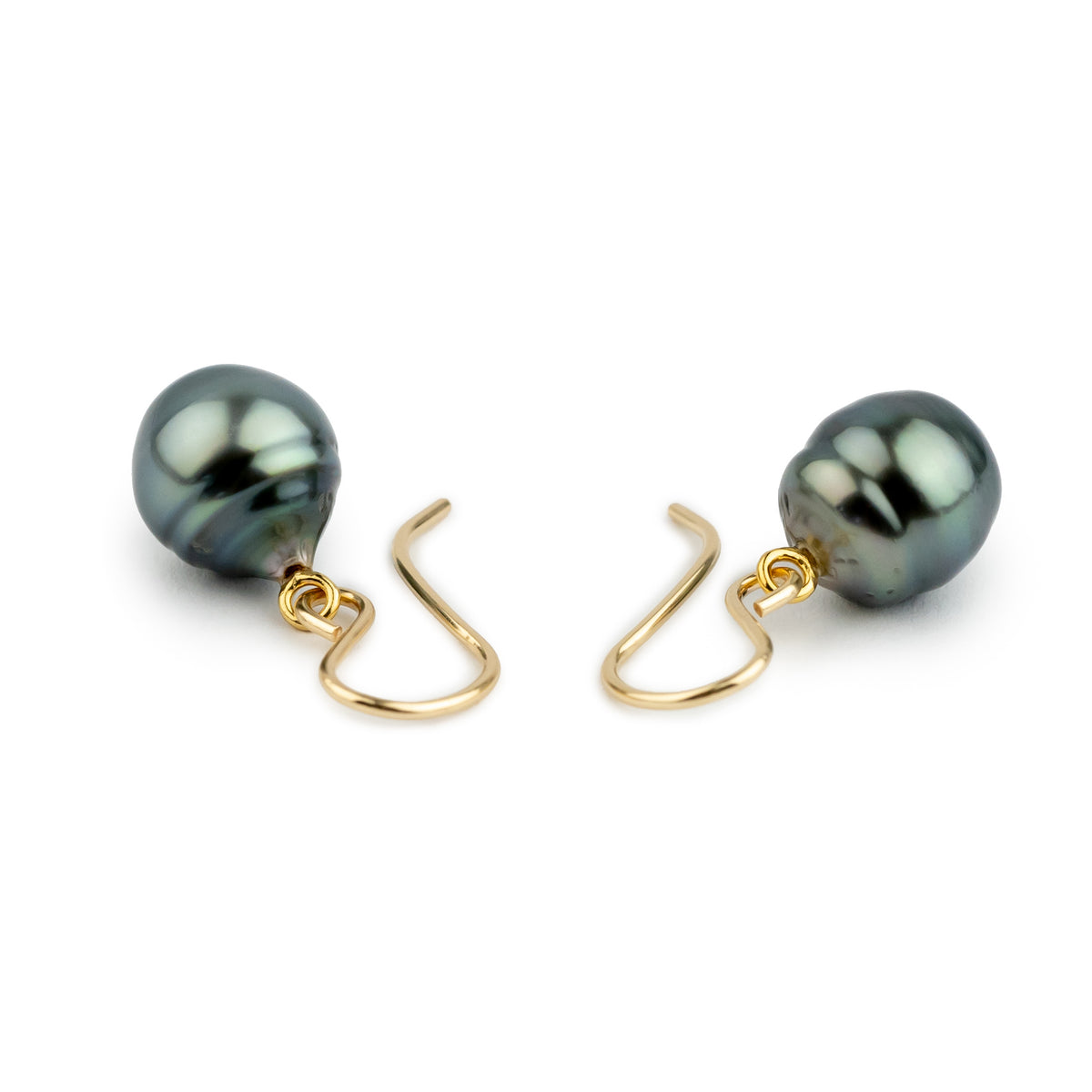 Blue Green Circle Drop Tahitian Pearl Dangles on 14/20 Gold-Filled