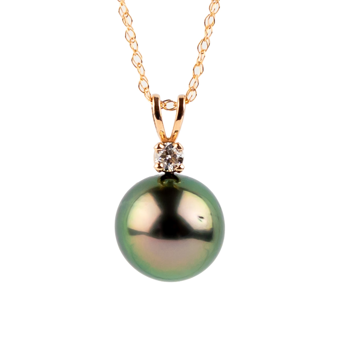 Flashy Aubergine Peacock Tahitian Pearl & Diamond Étoile Necklace on 10K Rose Gold