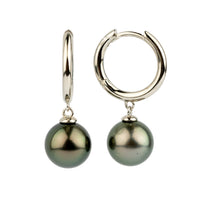 Warm Green 10.4mm Tahitian Pearl Hoop Earrings on Sterling Silver