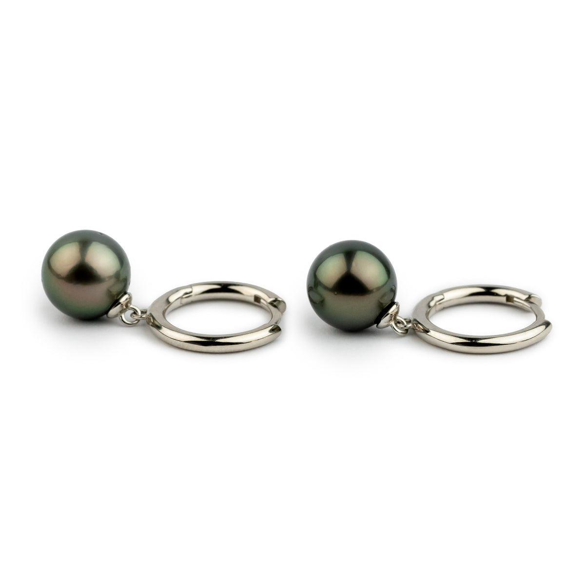 Warm Green 10.4mm Tahitian Pearl Hoop Earrings on Sterling Silver