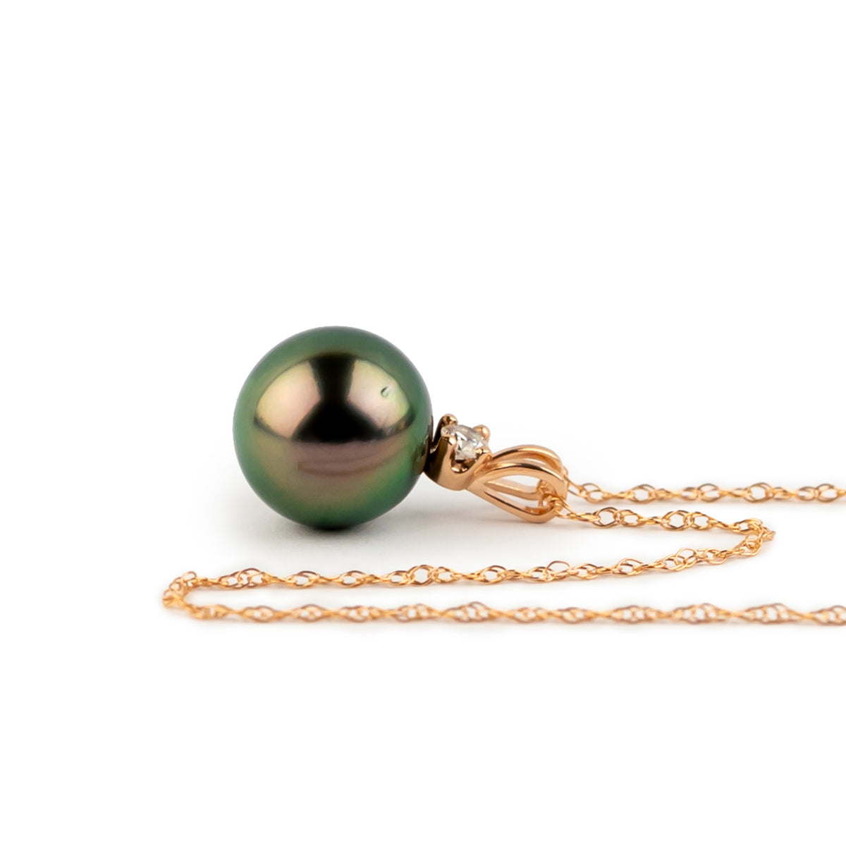 Flashy Aubergine Peacock Tahitian Pearl & Diamond Étoile Necklace on 10K Rose Gold