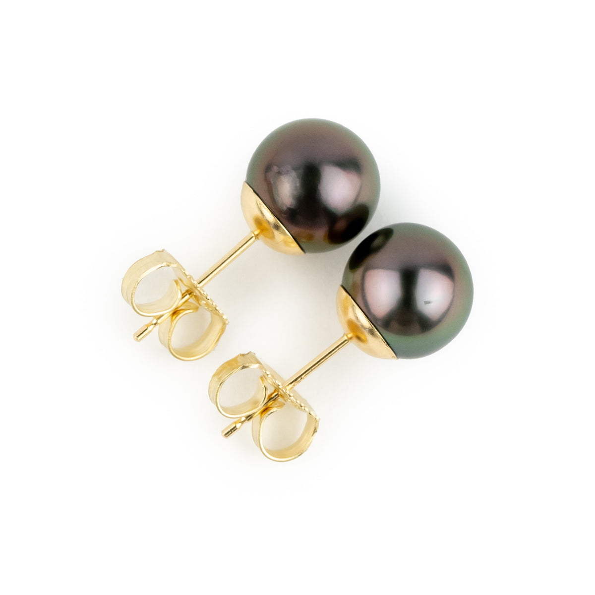 Flashy Aubergine Green 8.2-8.7mm Tahitian Pearl Stud Earrings