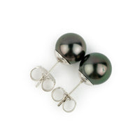 Flashy Aubergine Green 8.2-8.7mm Tahitian Pearl Stud Earrings