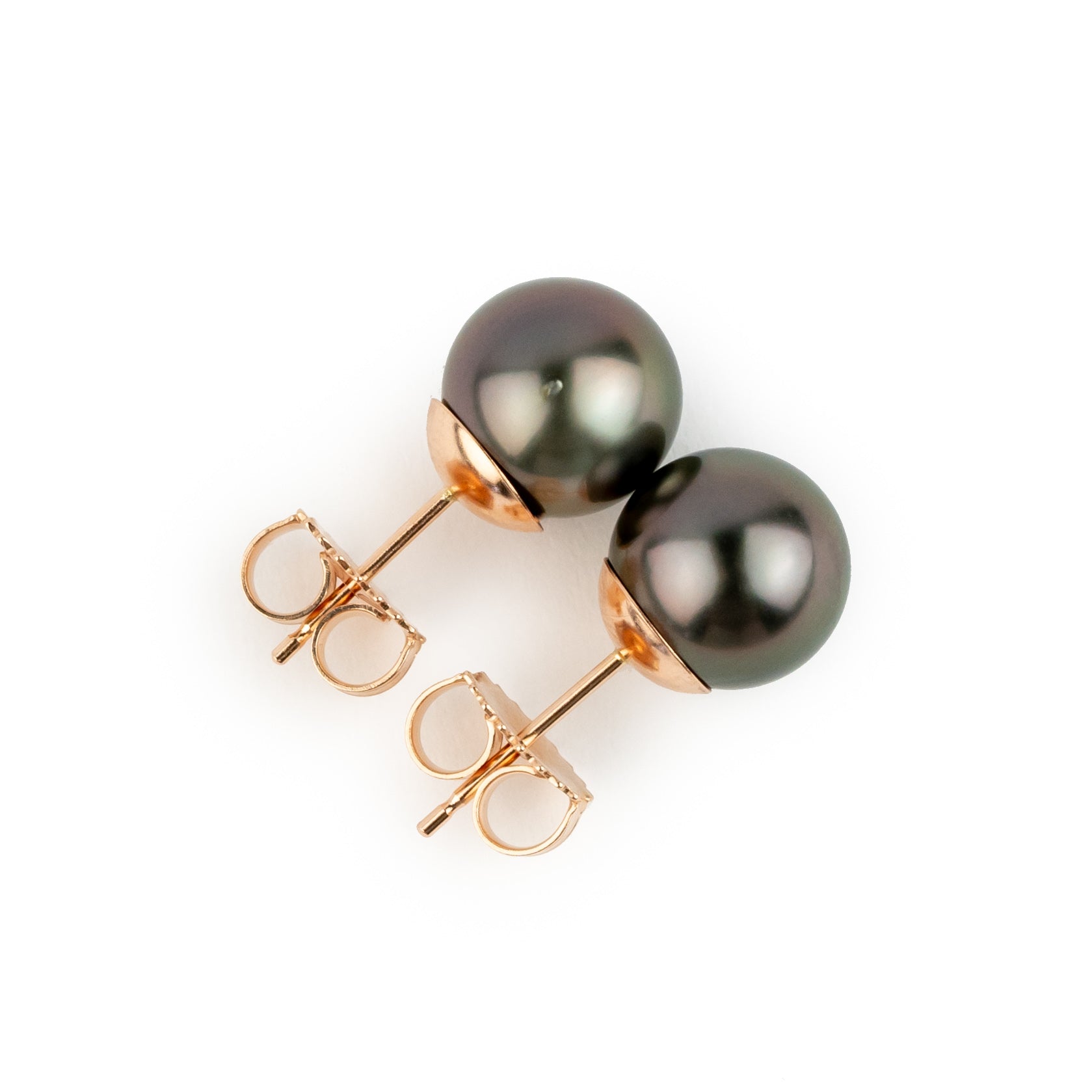 Flashy Aubergine Green 8.2-8.7mm Tahitian Pearl Stud Earrings