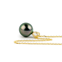 Aubergine Green 8.5mm Tahitian Pearl I'a Necklace on 14K Yellow Gold