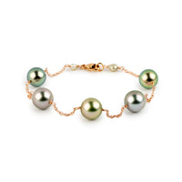 Sweet Pink Green Tahitian Pearl Tin Cup Bracelet on 14k Rose Gold