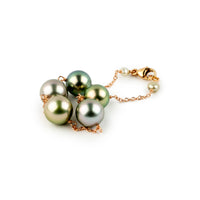 Sweet Pink Green Tahitian Pearl Tin Cup Bracelet on 14k Rose Gold