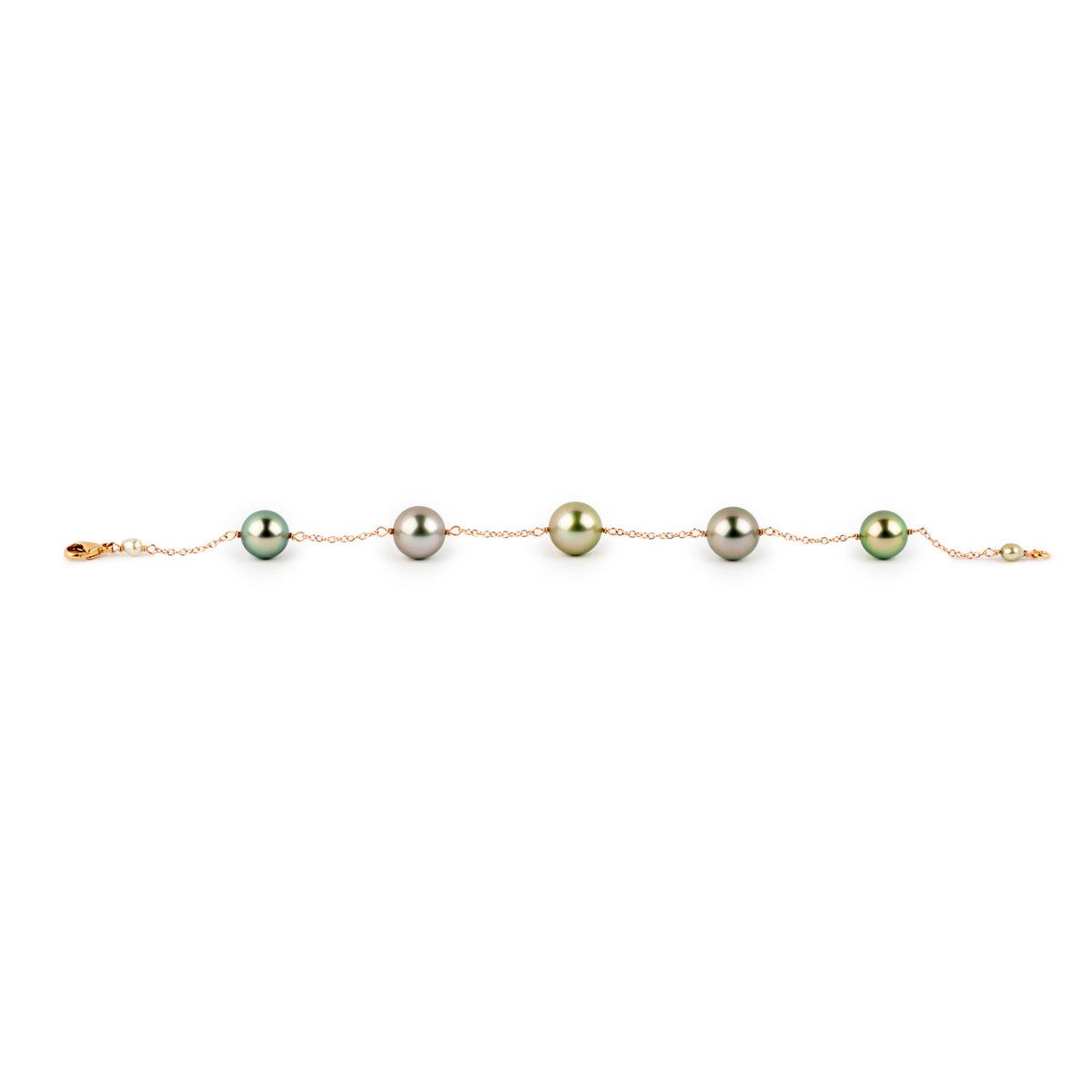Sweet Pink Green Tahitian Pearl Tin Cup Bracelet on 14k Rose Gold
