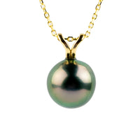 Aubergine Green 8.5mm Tahitian Pearl I'a Necklace on 14K Yellow Gold