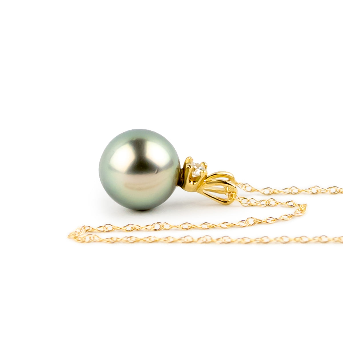 Shimmery Aquamarine Tahitian Pearl & Diamond Étoile Necklace on 10K Yellow Gold