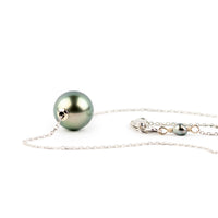 Sparkling Blue Green 9mm Pearl Solitaire Necklace on 14K White Gold