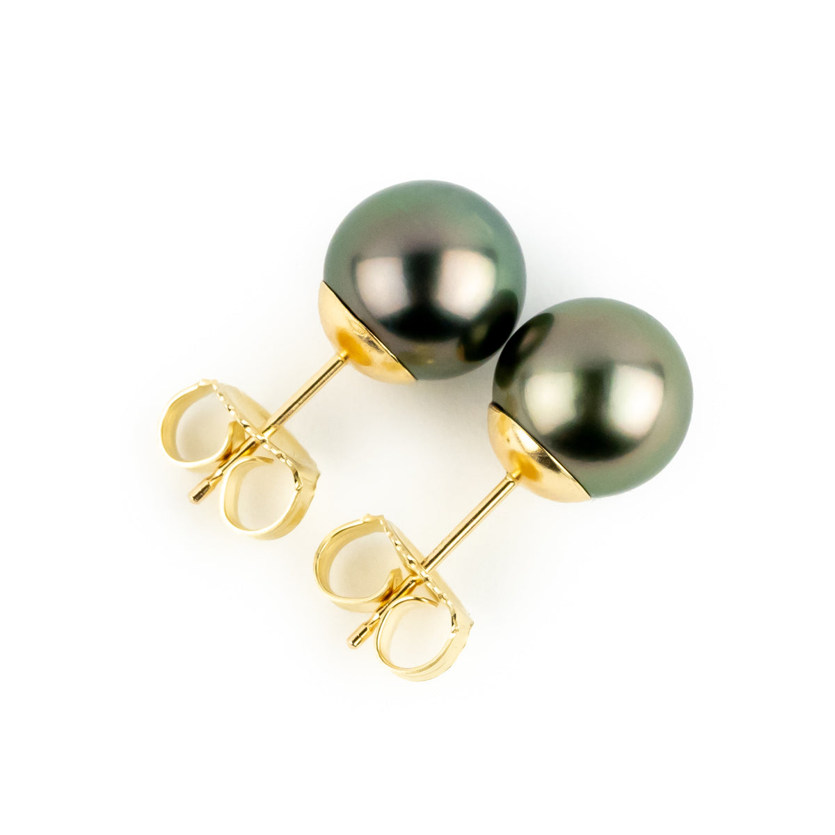 Rosy Pink-Green 8-8.6mm Tahitian Pearl Stud Earrings