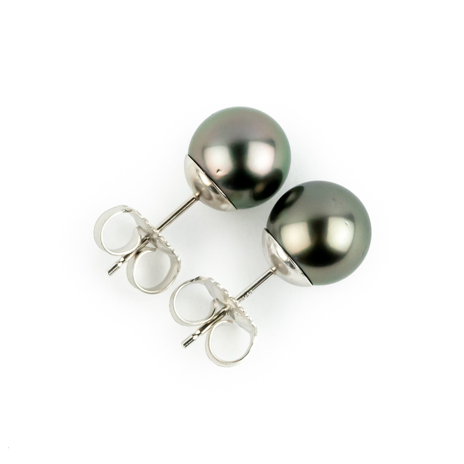Rosy Pink-Green 8-8.6mm Tahitian Pearl Stud Earrings