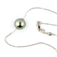 Sparkling Blue Green 9mm Pearl Solitaire Necklace on 14K White Gold