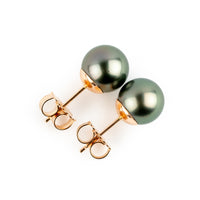 Rosy Pink-Green 8-8.6mm Tahitian Pearl Stud Earrings