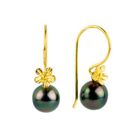 Multi Colorful Tahitian Pearl Hibiscus Hook Earrings