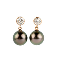 Tahitian Pearl & Diamond Nova Earrings on 14K Rose Gold