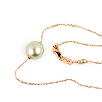 Pale Pistachio 9mm Tahitian Pearl Solitaire Necklace on 14K Rose Gold