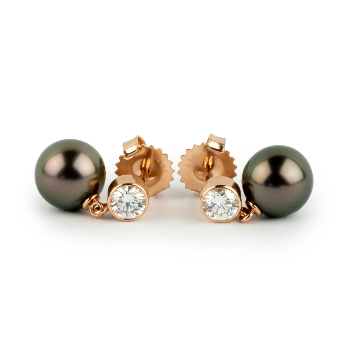 Tahitian Pearl & Diamond Nova Earrings on 14K Rose Gold