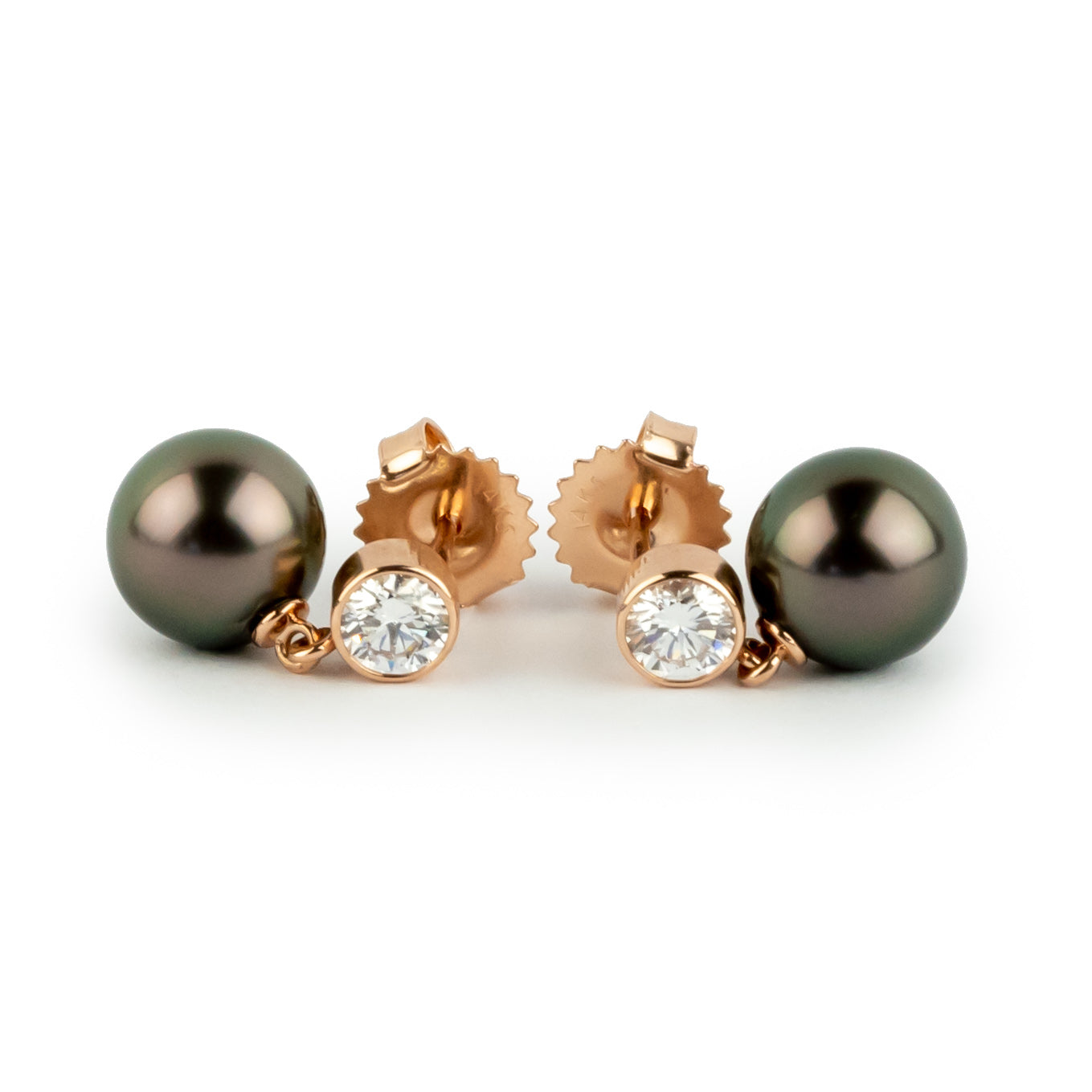 Tahitian Pearl & Diamond Nova Earrings on 14K Rose Gold