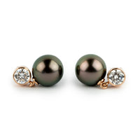 Tahitian Pearl & Diamond Nova Earrings on 14K Rose Gold
