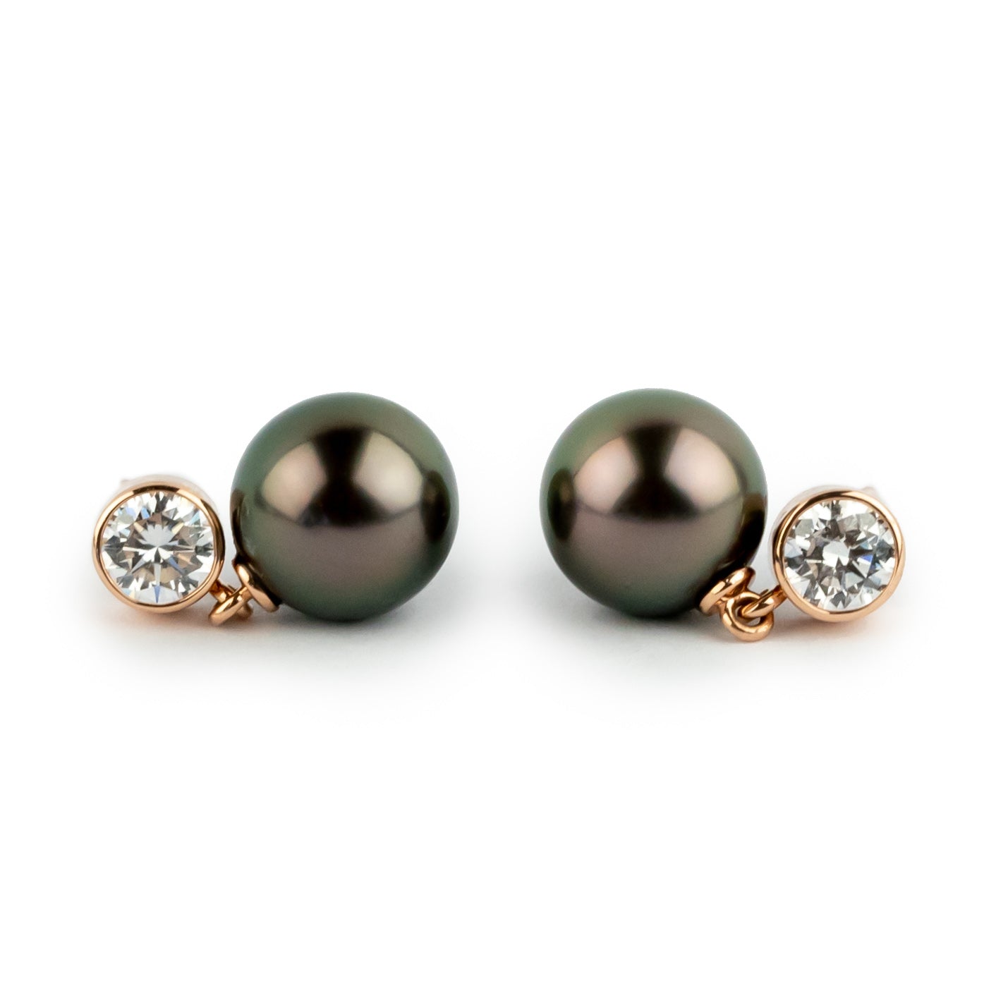 Tahitian Pearl & Diamond Nova Earrings on 14K Rose Gold