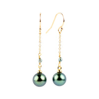 Royal Blue Tahitian Pearl Poseidon Earrings on 14K Yellow Gold