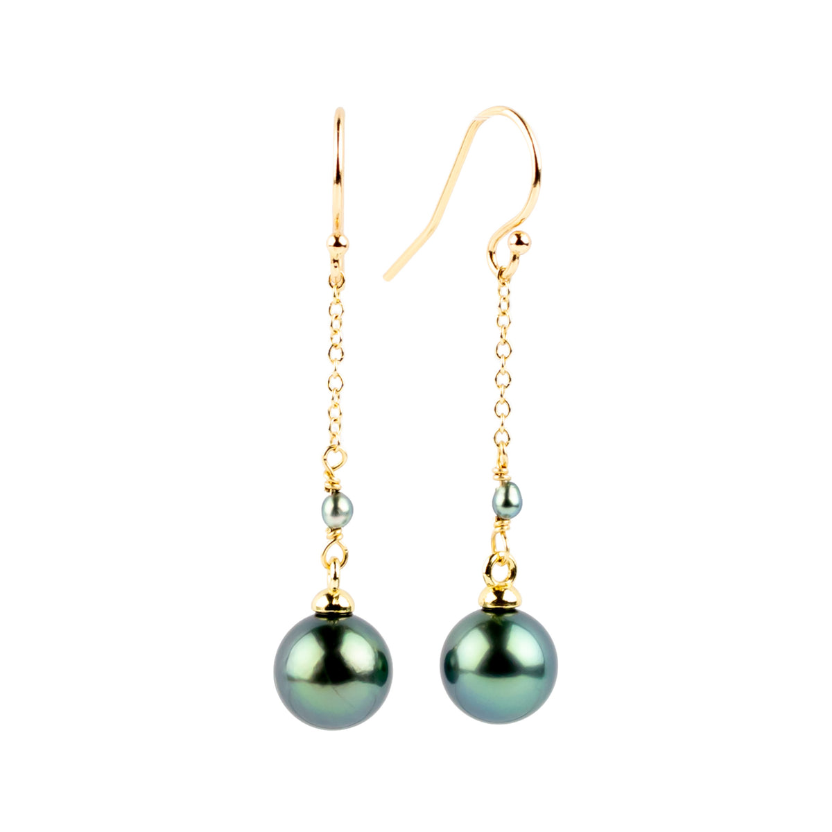 Royal Blue Tahitian Pearl Poseidon Earrings on 14K Yellow Gold