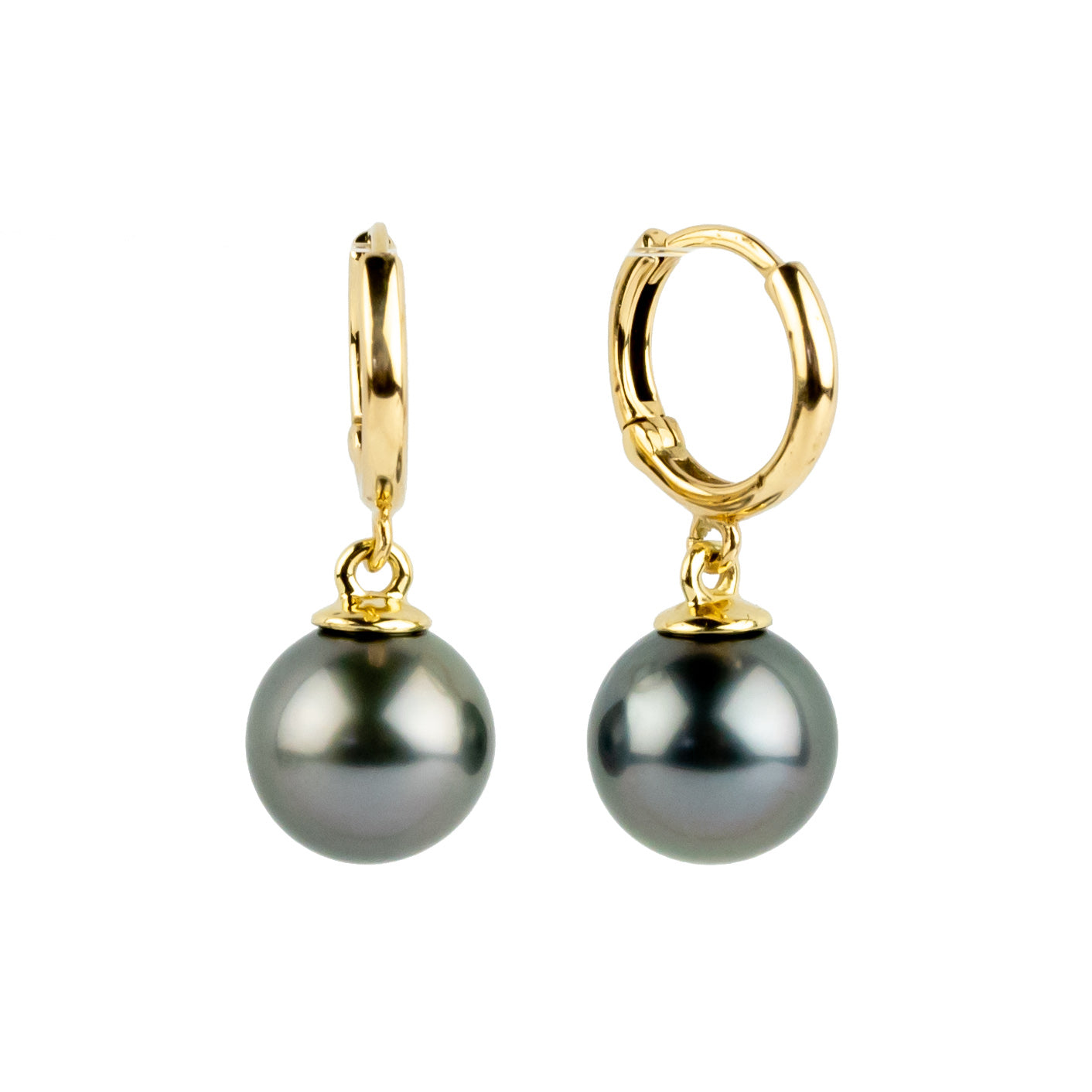 Stormy Lavender Green Tahitian Pearl Huggie Hoop Earrings