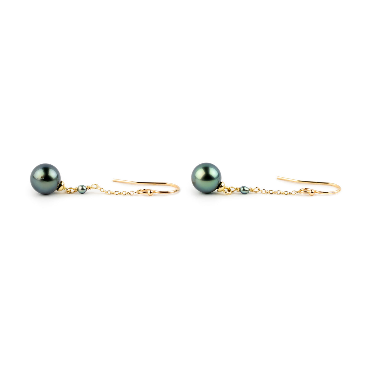 Royal Blue Tahitian Pearl Poseidon Earrings on 14K Yellow Gold
